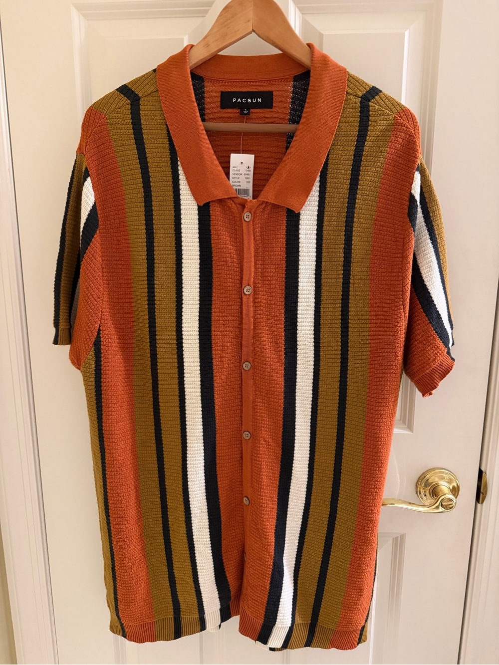 PacSun Rust Multistripe Button Up 100% Cotton Knit Polo